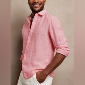 NWOT BR Castello Linen Shirt In Large Tall Size in Pacific Pink Color